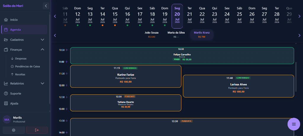 Tela de Agenda do SalonControl